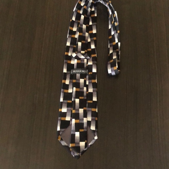 Manzoni Italian pure silk tie black/gold/white - Picture 5 of 8